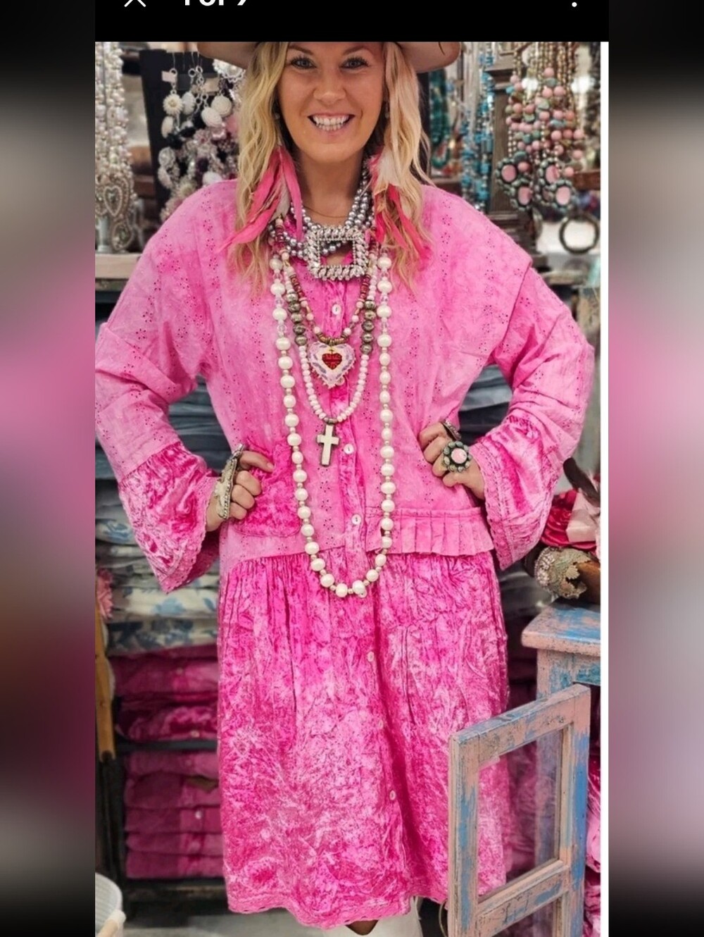 NWT A Rare Bird One Size Magenta Pink Velvet Eyelet Dress Shirt Duster